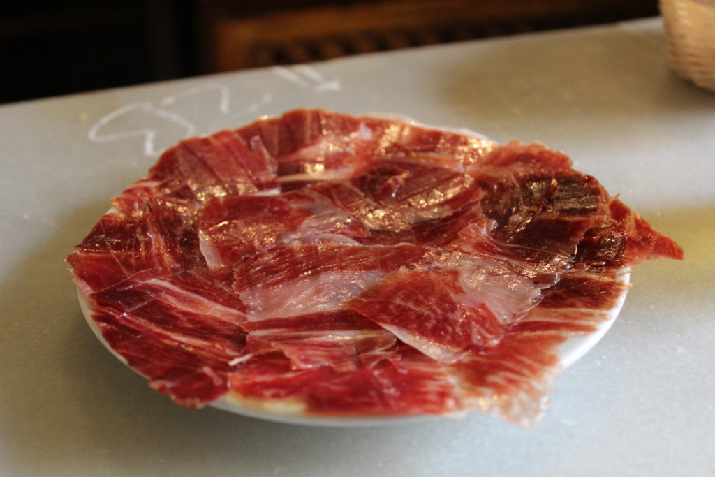 A plate of acorn-fed Spanish ham at a bar in Seville.