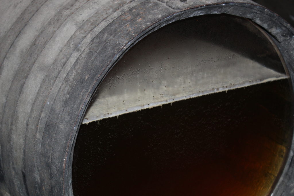 The layer of flor yeast in a barrel of La Gitana Manzanilla sherry.