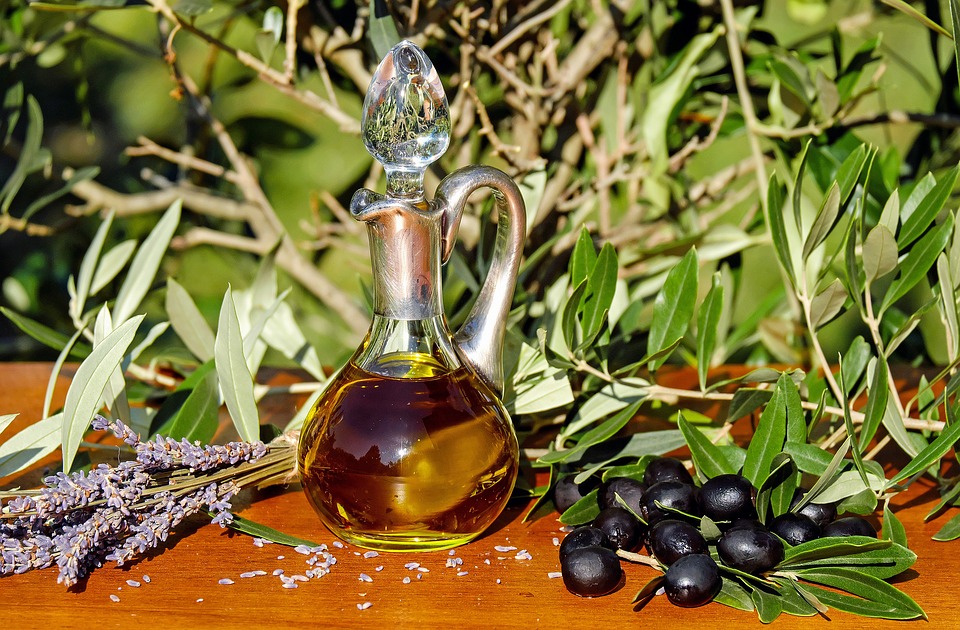 Spanish olive oil, with olives.
