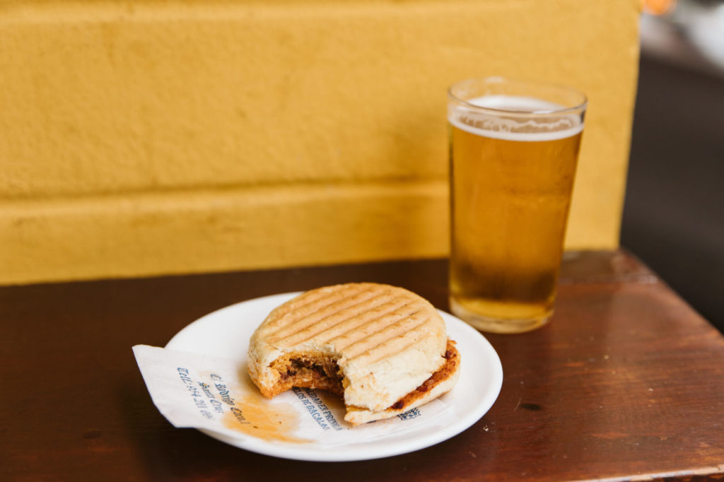 a pringa sandwich at a tapas bar in Seville.